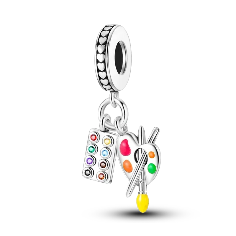 No-EN-Name-Null Women Sterling Silver Enamel Rainbow-Hot Air Balloon Design Fine Imitation Zircon Stone Glass Nuggets Beads Shaped Charms-Pendants/ Colors-Rainbow/Multicolor/Silver/Pink/Animal/Floral