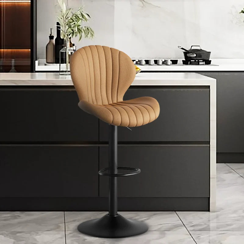 No-EN-Name-Null 2 PCS Waterproof Low Backrest Armless Upholstered Padded Shell Shaped Soft Faux Leather Fabric Seat Cushion Black Metal Round Base-Footrest Bar Kitchen-Dining Room Chair Sets /Colors-White/Beige/Gray/Black/Brown