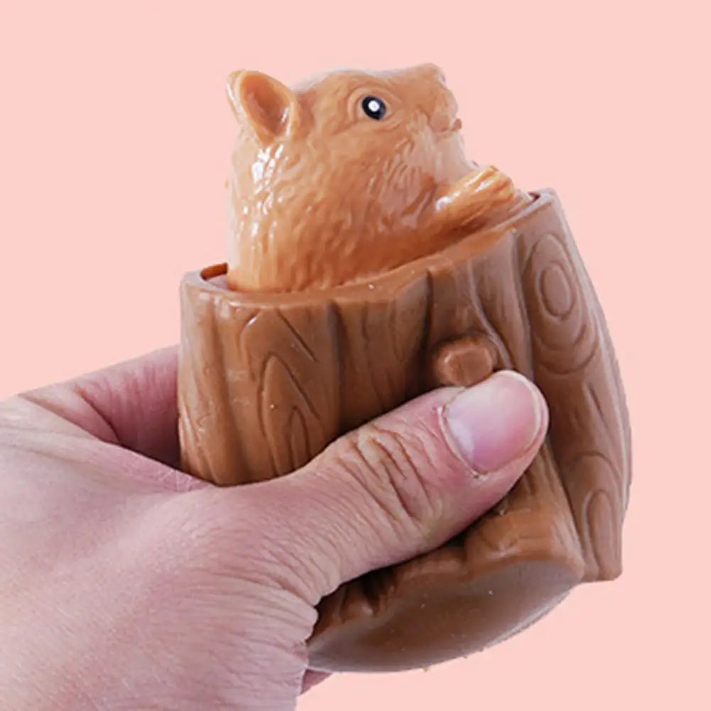 SMALL FIRE CHILD Adults Cute Soft Silicone Squeezable Cartoon Popping Up Squirrel-Multicolor Tree Trunk Stump Vent Activity Toys/Ages: 18 Years Old-Adults/Colors-Brown/Multicolor/Animal