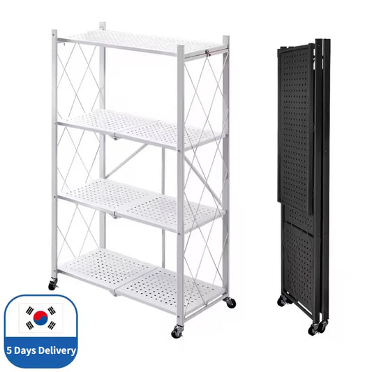 Free-Standing Large Kitchen/Living Room Foldable Iron Frame Folding Rack Bookcases/Colors-Green/Black/White/ 2-3-4-5 Layers Shelves