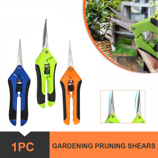 LIPLASING Handheld Safety Lock-Catch Anti-Slip Grip Green-Black Plastic-Rubber Handles Stainless Steel Metal Blades Straight Head-Elbow Bypass Cutting Garden Pruning Shears/Colors-Green/Orange/Blue