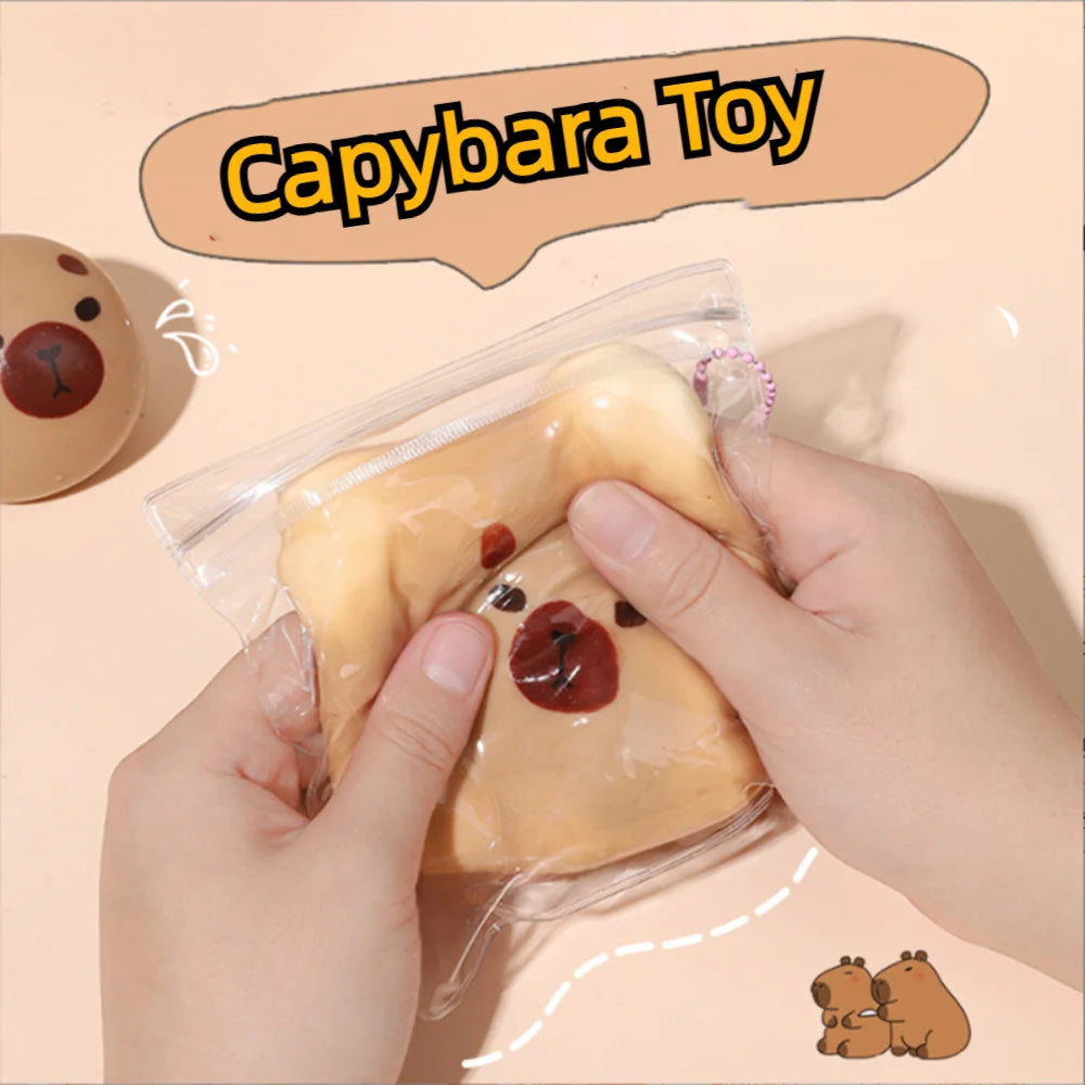 No-EN-Name-Null Kids-Adults Soft Plastic Beige Round Shaped Mini Cartoon Cute Capybara Animal Hand Squeezing Slow Rebound  Stress-Anxiety Relief Activity Toys/Ages-3-18 Years Old Adults