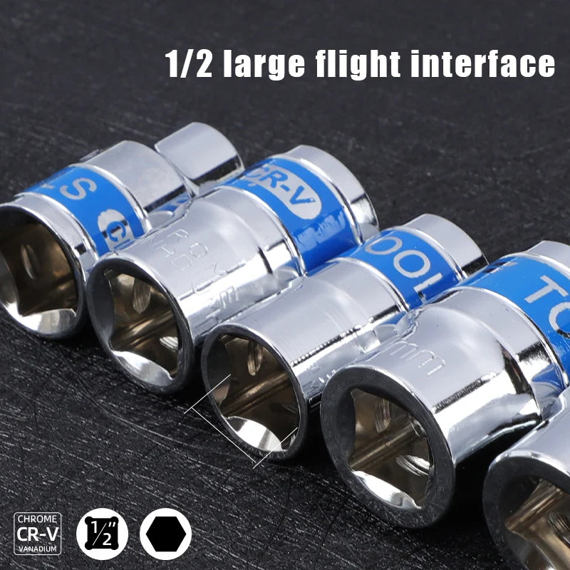 NIUXIANG Blue-Silver Chrome-Plated Steel Deep Impact Anti-Slip Card Slot Design 1/2 Hex Drive Socket Sets