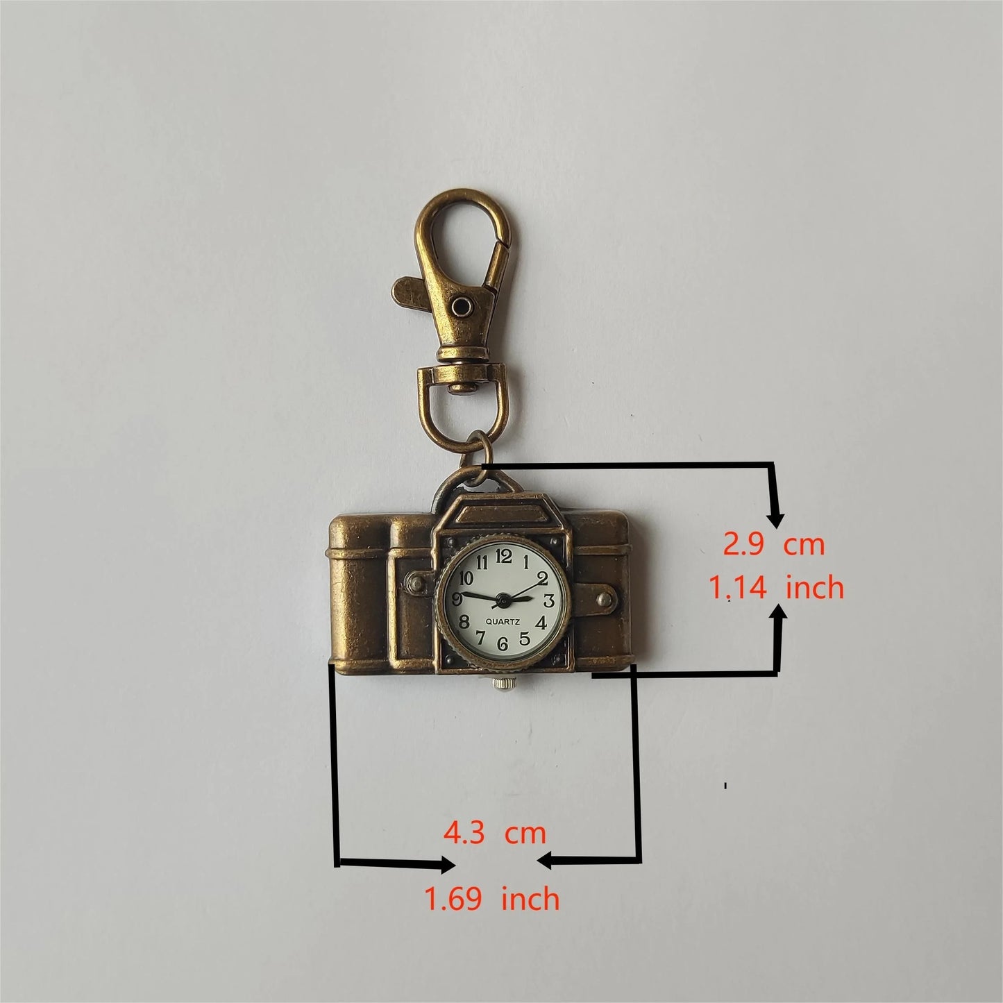 No-EN-Name-Null All Ages Adults Classic Antique Quartz Analog Display Brown-Bronze Cute Cartoon Retro Camera Shaped Design Backpack Keychain Pocket Watches