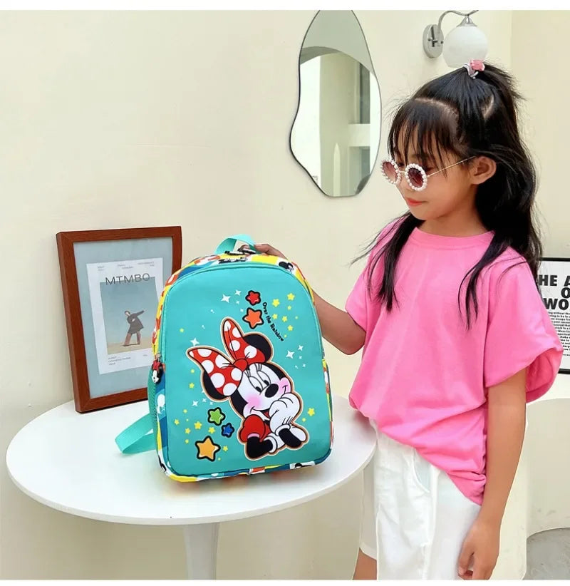 Disney's Kids Waterproof Canvas Fabric Double Zippers Cartoon Anime Minnie Mouse Theme Detachable Straps-Handle Mesh School Backpacks/Internal Pockets/Colors-Purple/Pink/Blue/Animal/Multicolor