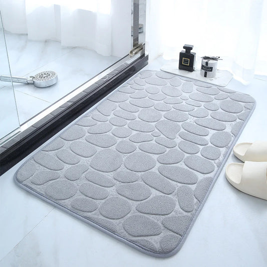Modern Soft Multicolor Cobblestone Polyester Fabric Rectangle Bath Mats-Rugs