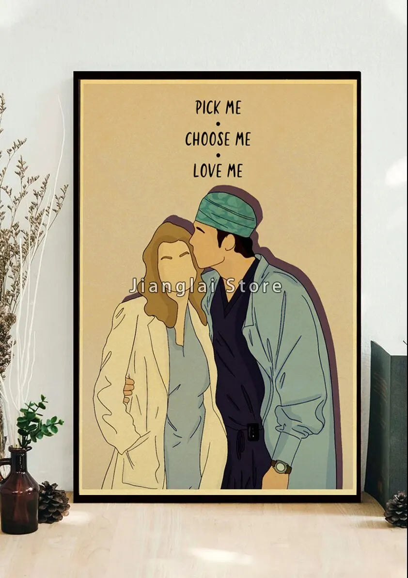 No-EN-Name-Null Unframed Printed Polyester Canvas Anime Cartoons-Movie-TV-Pop Culture-Life Changes In A Heartbeat Greys Anatomy Style Wall Art Posters/ Colors-Multicolor/Black/Beige/White/Gray/Gold/Floral