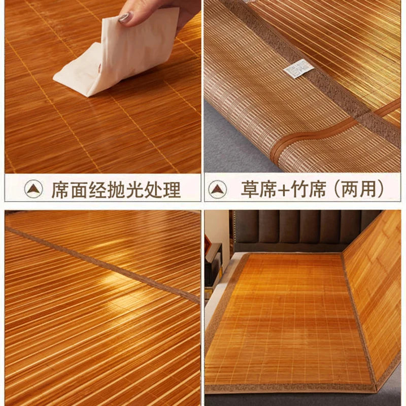 GRASPDREAM Old Fashion Reversible Brown Rattan Bamboo Straw Double Bed Size Under Mattress Protectors/Colors-Brown/Beige/Striped