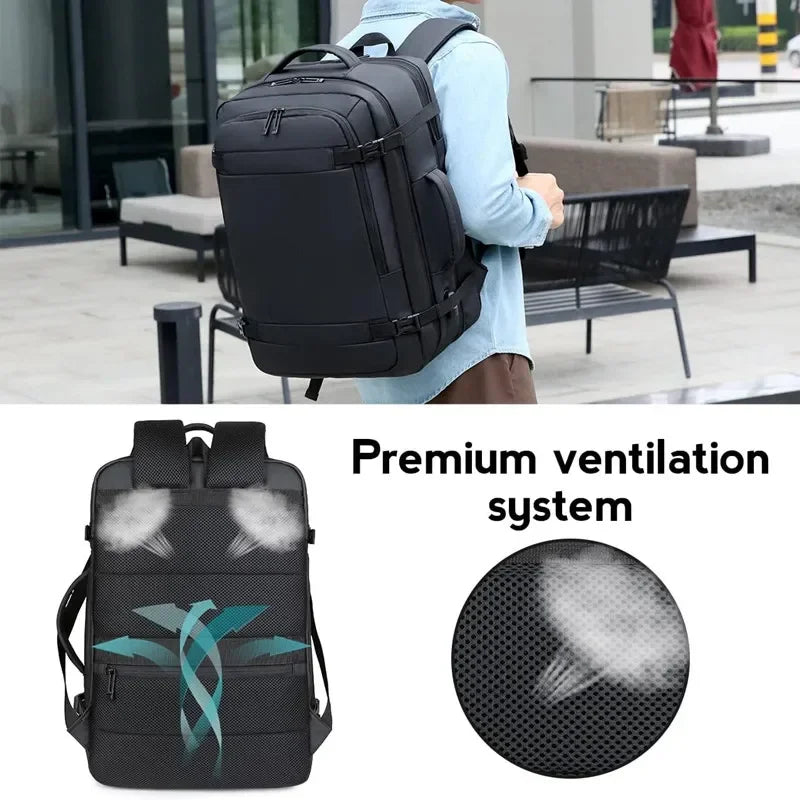 Men Oxford Polyester Expandable Interior Zipper External USB Charging Port Waterproof-Wear Resistant Travel Backpacks/ 17-inch Laptop Compartment/Backpack Straps-Handle/Keychain Holder/Colors-Black/Gray