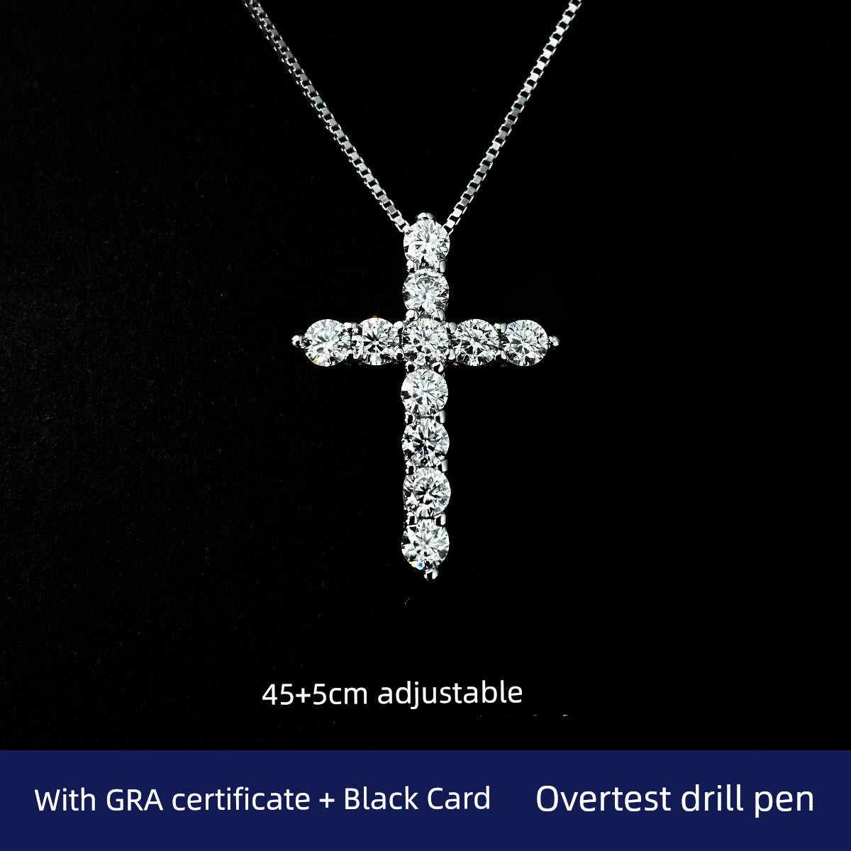 ZHENAI Adult Unisex Fine Imitation Sterling Silver-Plated Geometric Inlaid Clear White Shiny Moissanite Full Diamond-Like Gemstones Cross Pendant Box Chain Necklaces