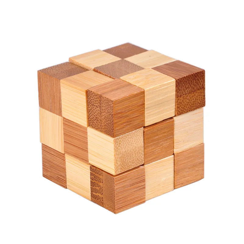 OLOEY Teens-Adults Kong Ming Lock Medium Hard Geometric Shaped 3D Disentanglement Brown-Beige Solid Bamboo Wood Brain Teaser Mechanical Puzzle Toys/Ages: 13-18 Years Old + Older/Colors-Brown/ Beige/Geometric