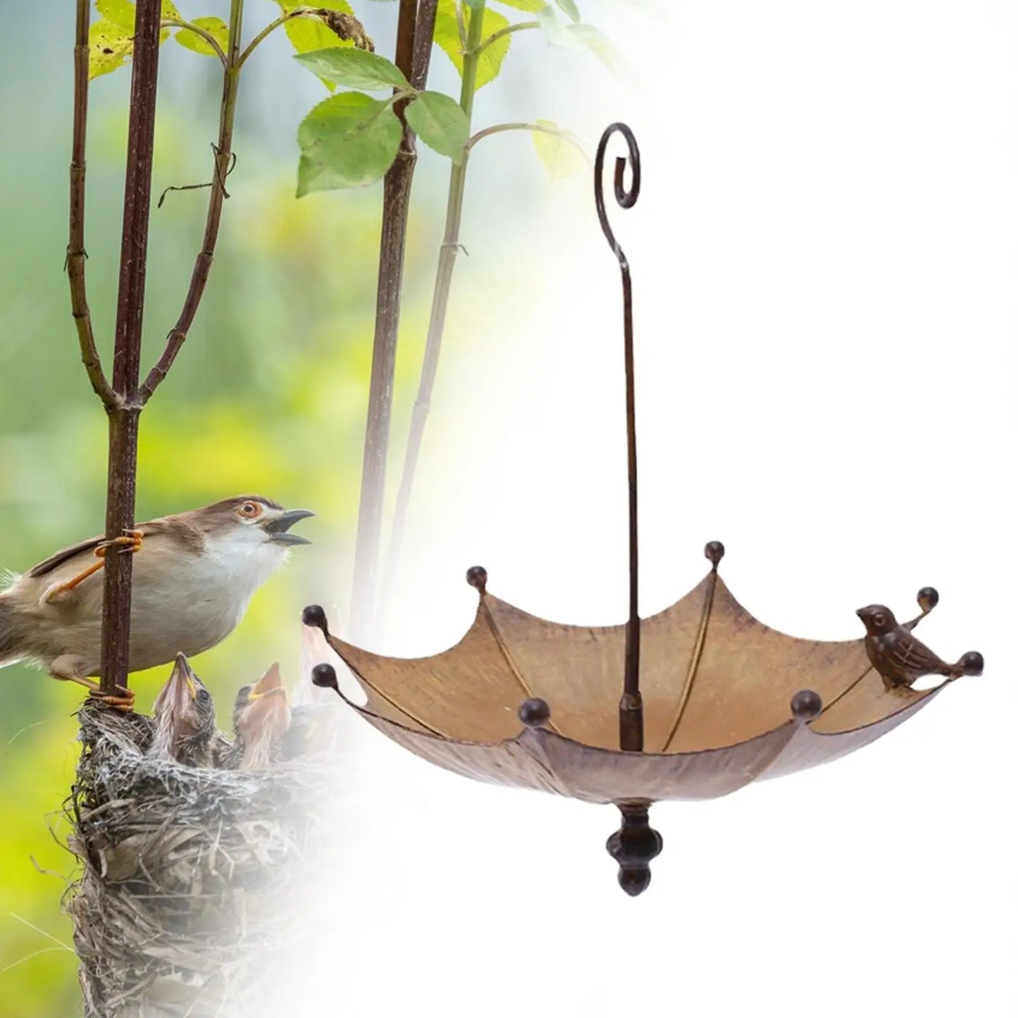 KESOTO Outdoor Garden Hanging Iron Stainless Steel Upside Down Brown-Bronze Umbrella Shaped Bird Bath-Bird Feeders