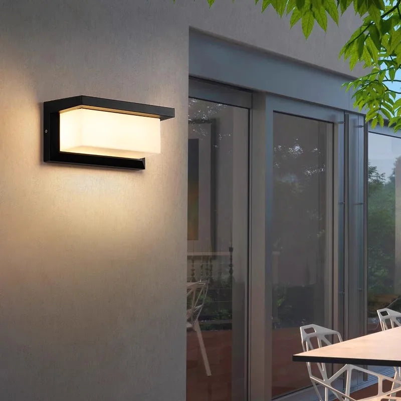 ZHENGDE LIGHTING Outdoor Waterproof Cool-Daylight White LED Lights Radar Intelligent Control Motion Sensor Black Plastic Rectangle Shaped Wedge Base AC-Powered Porch Wall Light Fixtures