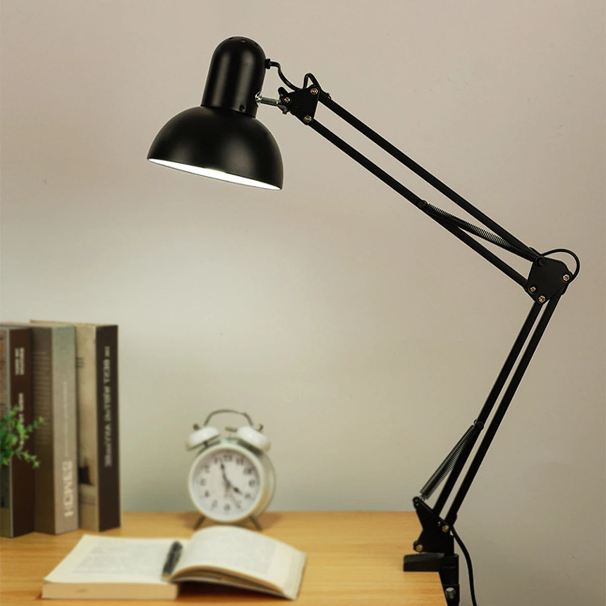 Black Metal Multi-Angle Rotation Swing Folding Arm Clip-On Desktop Dimmable Lamps