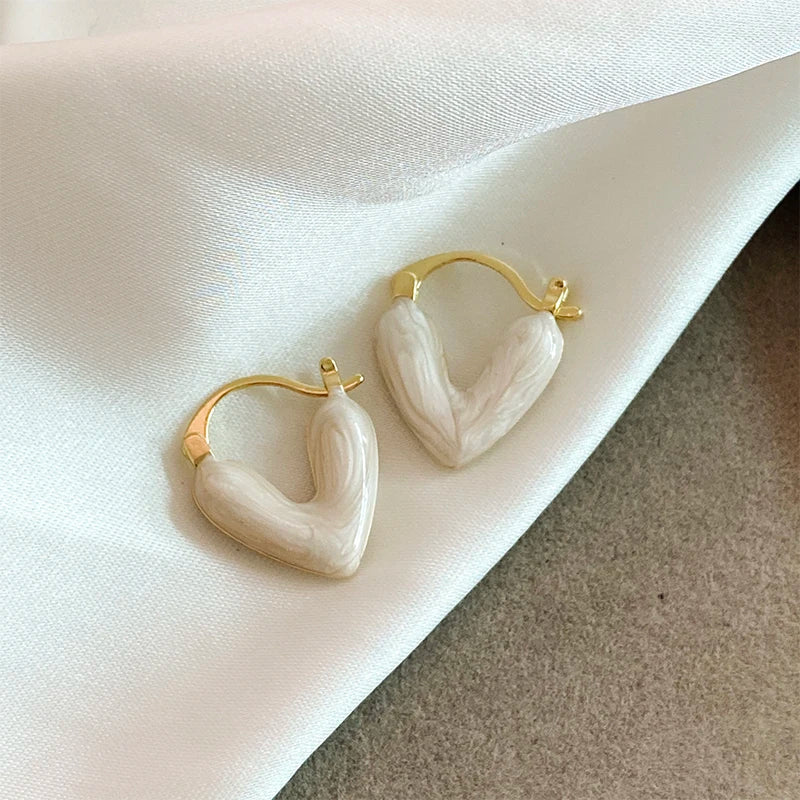 Women Imitation Red Wine Enamel Heart Shaped Tear Drop Gold Copper Earrings