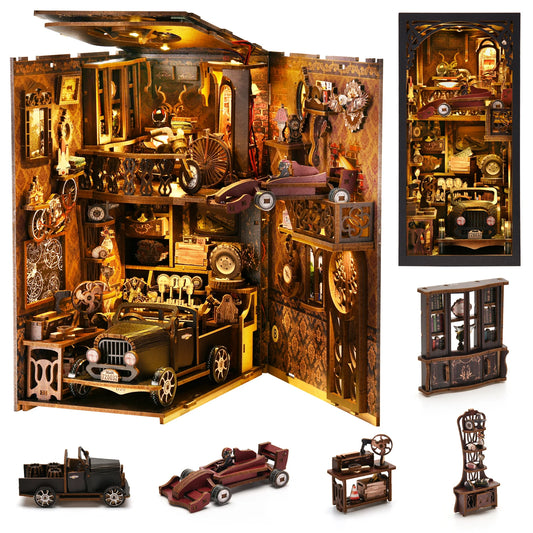 No-EN-Name-Null Modern Rectangle Clear Dust Cover Architecture Theme DIY Medium Hard 3D Wood Pegged Puzzle Vintage Classic Car LED Light Book Nook Thematic Kits/Ages: 6-10 Years + Older/Colors-Brown/Black/Clear/Ages: 6 Years Old-Adults
