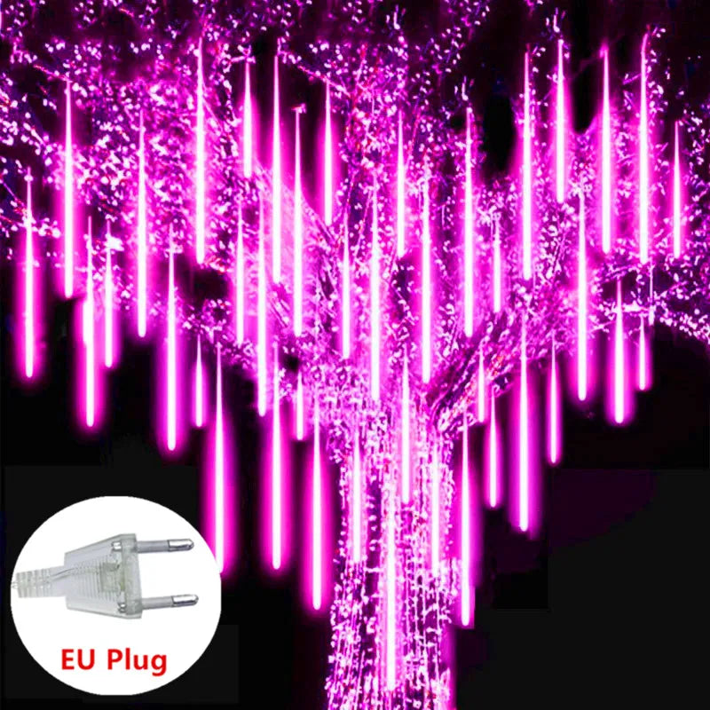 DOMPLA Outdoor Waterproof Multicolor Meteor Shower Effect Long Rain Drop Shaped Warm White LED Garland Light Ropes-Strings/Colors-Multicolor/Blue/White