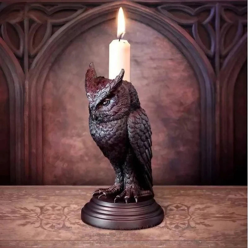 WHISM Classic Halloween Black Gothic Crow-Owl Bird Shaped Resin Candlestick Holder
