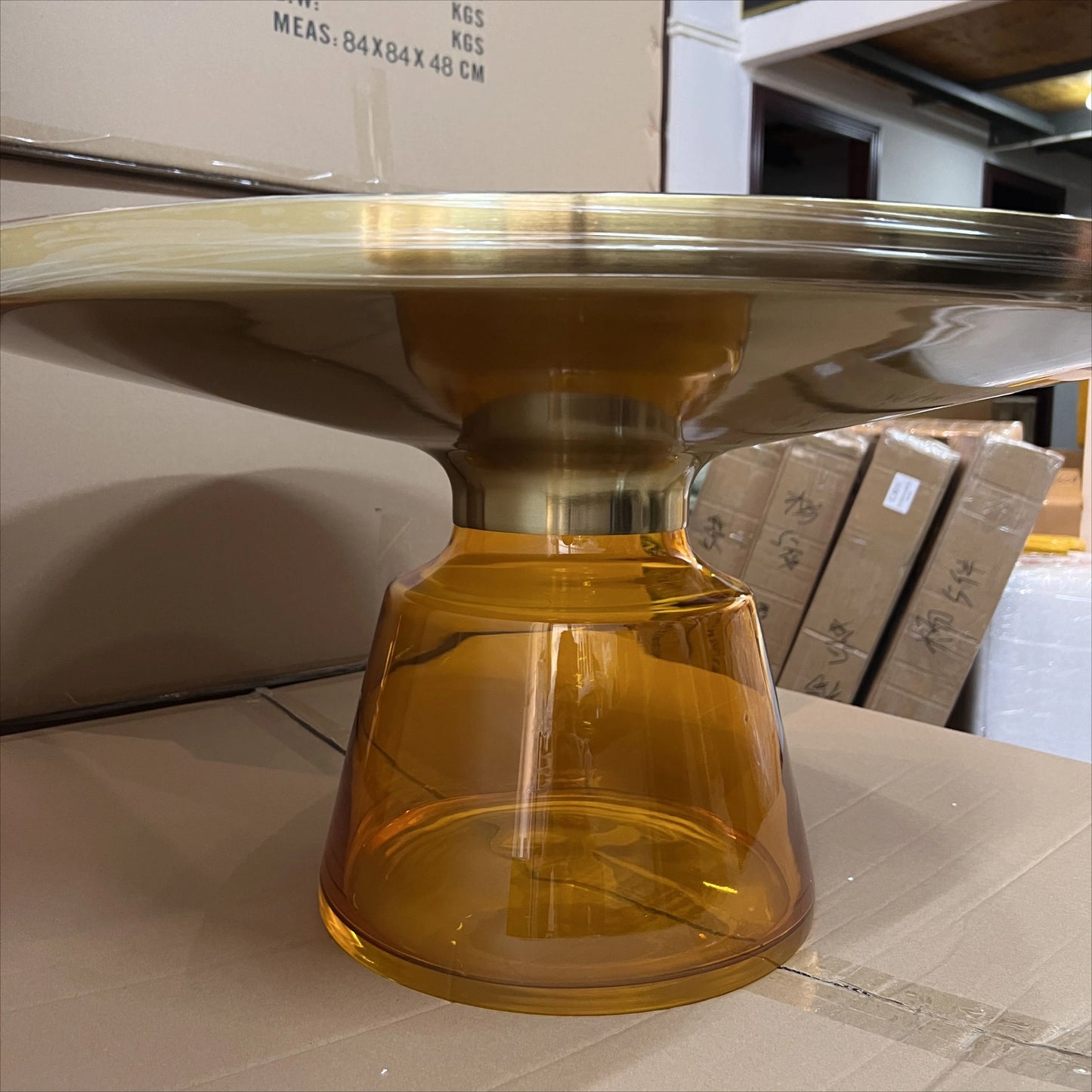 No-EN-Name-Null European Retro Multicolor Oval-Round Solid Glass Tea-Coffee Tables/ Size-50x53cm