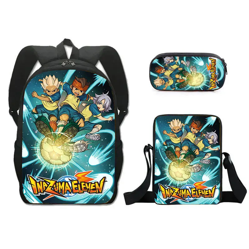 FANTASY VALLEY Women 3 PCS Softback Anime Inazuma Eleven Zippers Waterproof Multicolor Oxford Nylon School Backpacks Sets/ Colors-Black/Blue/Multicolor