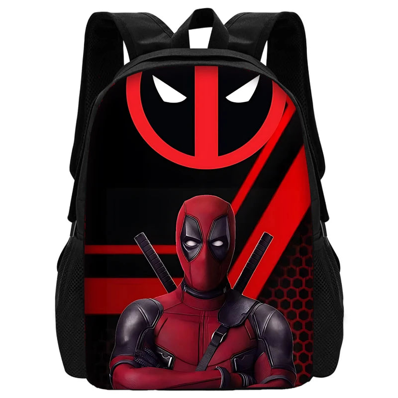 MINISO 3 PCS Waterproof Curved Back Nylon Fabric Cartoon Smiling Critters Super Hero Adjustable Straps-One Handle School Backpacks /Lunch Bags/Pencil Bag/Tablet Inserting Pocket/Water Bottle Pocket/Colors-Red/Black/Purple/Multicolor
