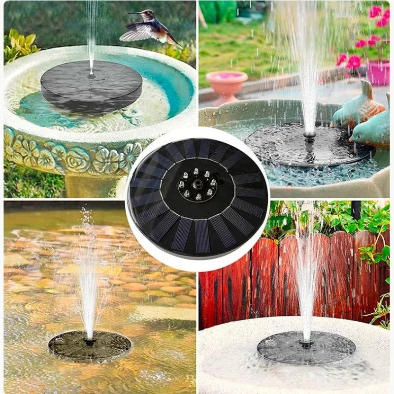 No-EN-Name-Null Outdoor-Indoor Garden Floating Solar-Powered Plastic Round Circle Black-Multicolor Body Waterfall Spray Fountains