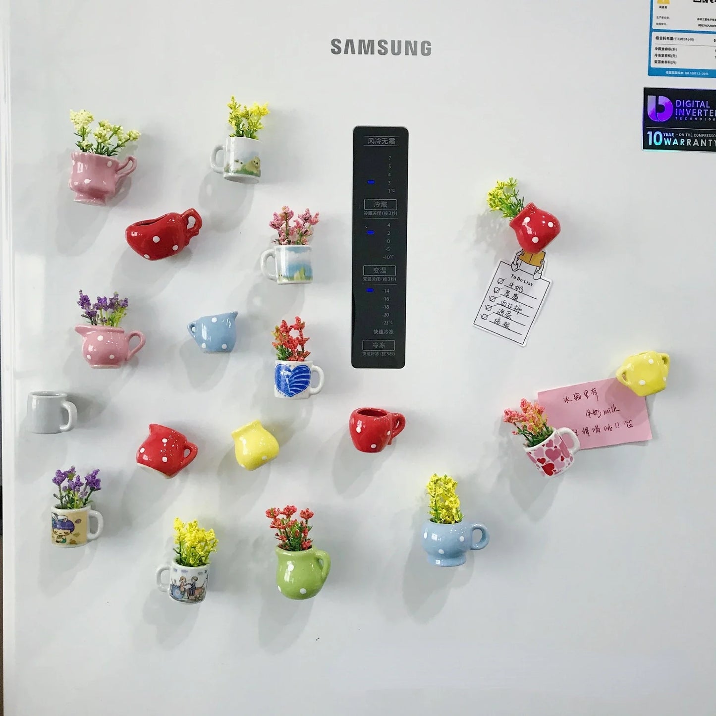 1pcs Creative Magnetic Mini Ceramic Vase 3D Simulation Flower Potted Cute Decorative Fridge Magnet for Kitchen Home Decor