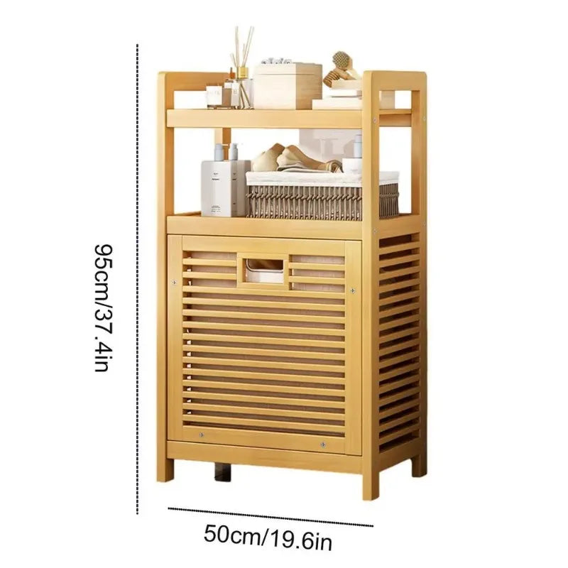 No-EN-Name-Null Modern Large Waterproof Lining 3-4 Tier Storage Shelves Brown-Beige Bamboo Solid Wood Boards Tilt Out Strip Laminates Laundry Hamper Baskets