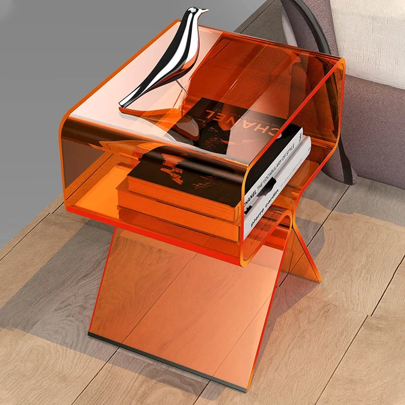 No-EN-Name-Null Modern Rectangle Orange Transparent Plastic-Acrylic Body Bedroom Side End Tables/Colors-Orange/Clear/Black/Size: height 45cm, length 39cm, width 30cm