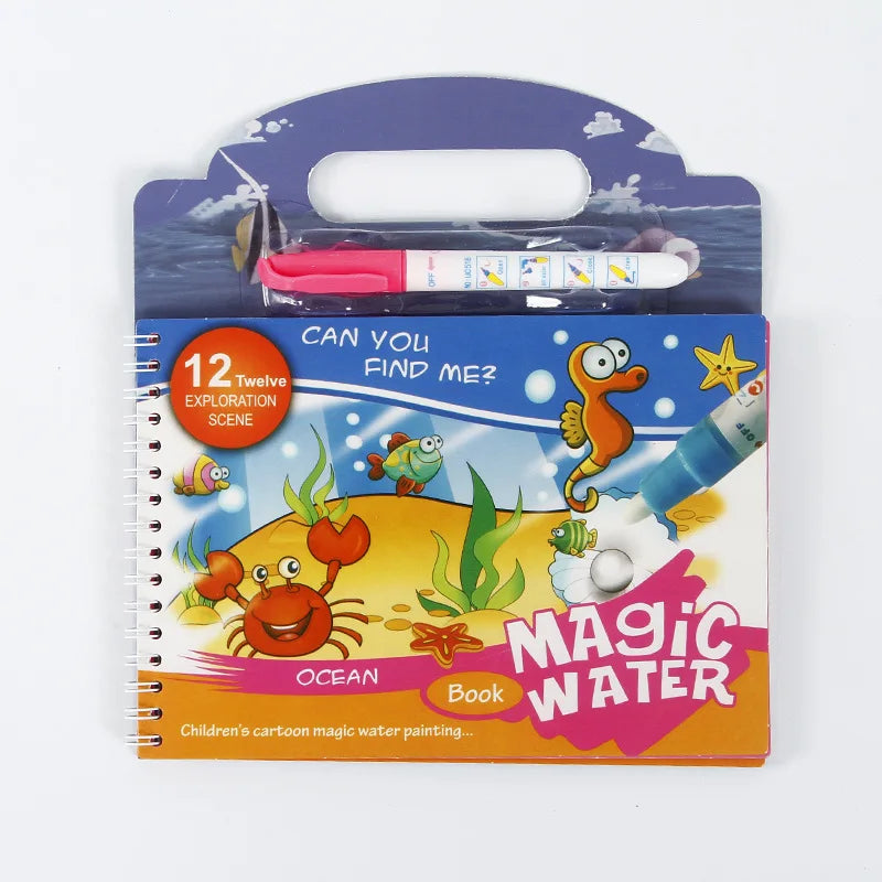 No-EN-Name-Null Babies-School-Age Kids 12 Scenes Magical Watercolor Pen Painting Multicolor Plastic-Cardboard Paper Early Educational Learning Reusable Drawing-Coloring Books-Pads /Ages: Newborn-School-Age Kids/Colors-Multicolor/Red/Green/Blue/Animal