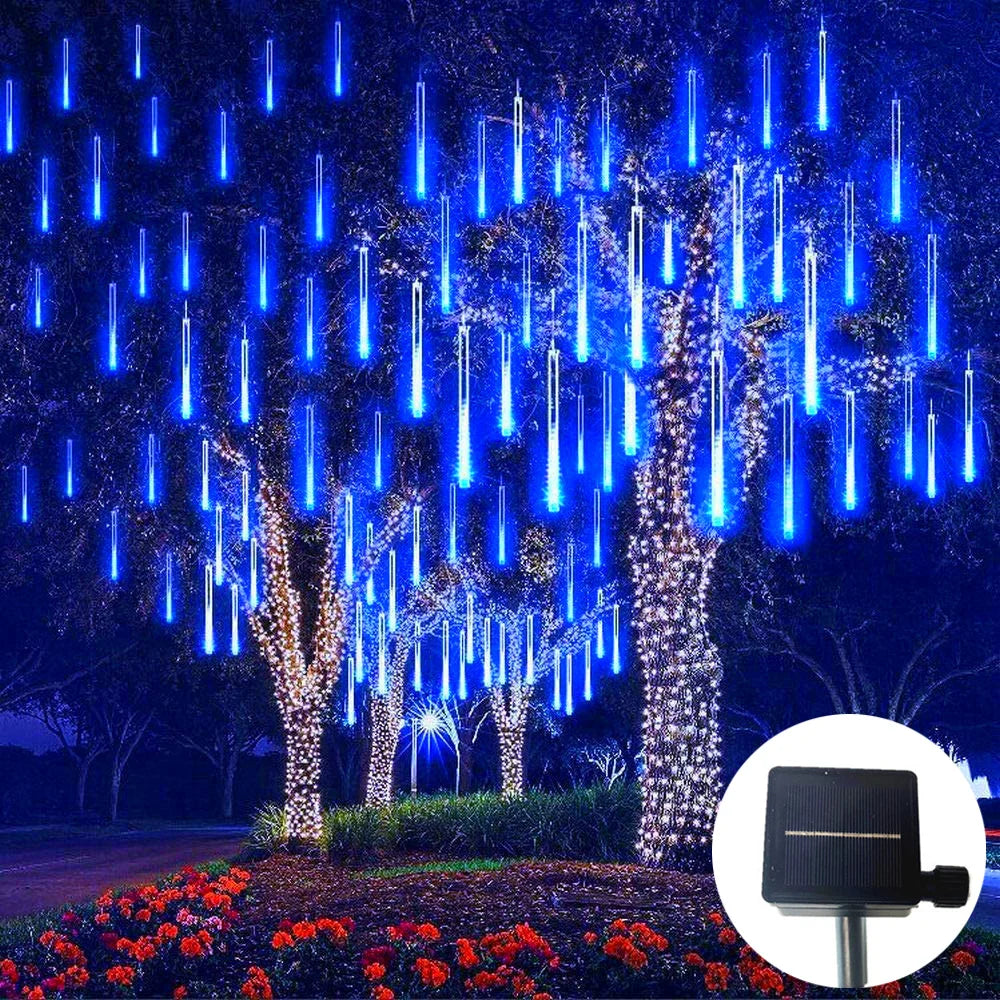 Outdoor Garden DIY Solar-Powered Cool White LED Lights Meteor Shower-Rain Garland Light Ropes-Strings Lights/Colors-Blue/Black/Purple/Yellow/White/Pink/Sizes: 30cm/50cm
