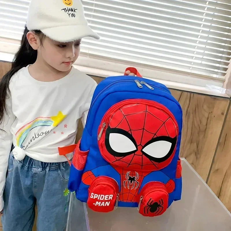 Disney's Kids Lightweight Cute Cartoon Anime Spiderman 3D Theme Multicolor Nylon Fabric Double Zippers Exterior Pockets Adjustable Shoulder Straps-Handle School Backpacks/Laptop Compartment/Colors-Red/Blue/Multicolor/Animal
