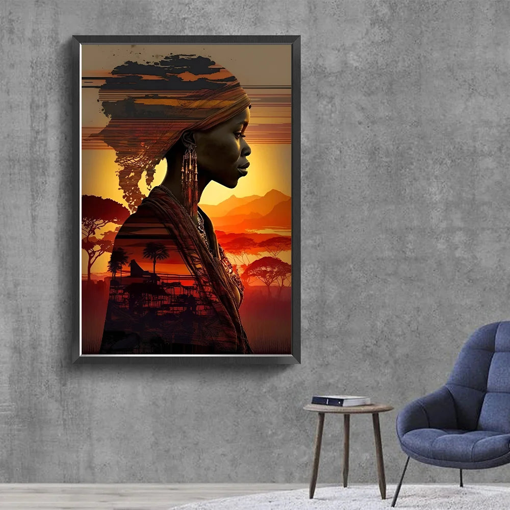 No-EN-Name-Null Modern Retro Unframed Waterproof Rectangle Shaped Vivid Multicolor HD Movie-TV Graffiti Beautiful African Woman Singer-Musician Art Posters / Colors-Black/Multicolor