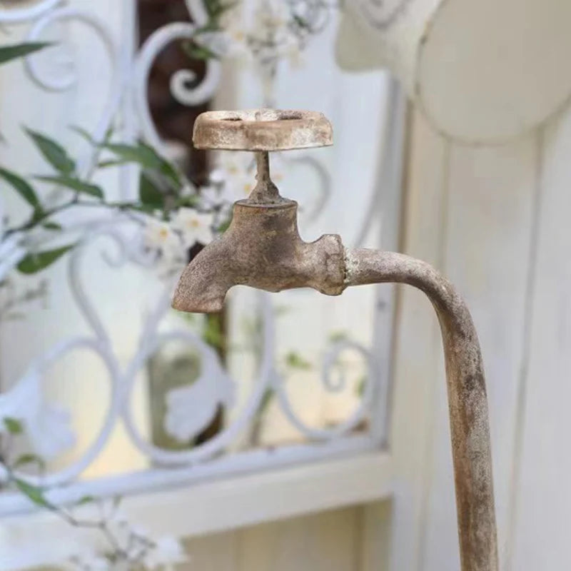 No-EN-Name-Null Outdoor Home Garden Free-Standing Antique Bronze Metal Faucet-Small Bird Plastic Flowerpot Hallow Base Spa Synthetic Birdbaths/ Colors-Bronze/Brown/White/Gray/Floral