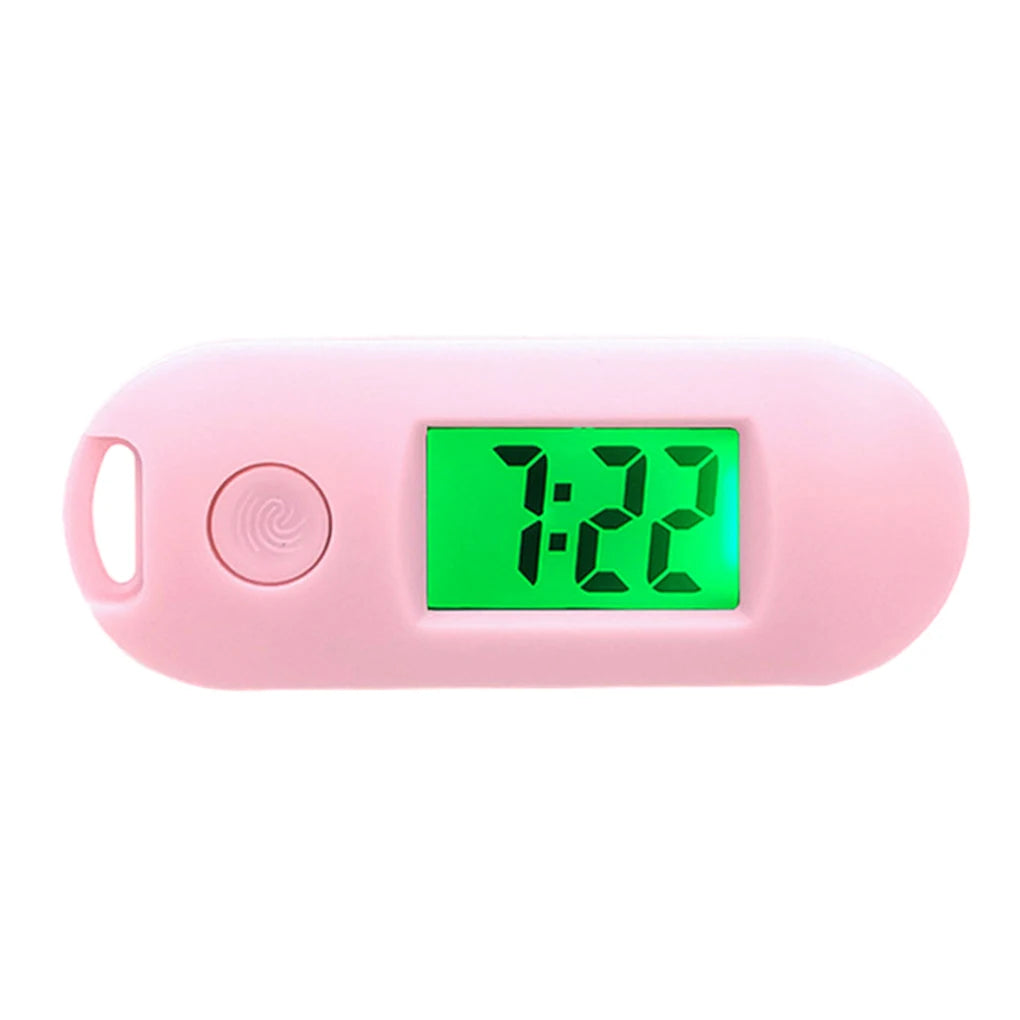 No-EN-Name-Null Adults Mini Compact Curved Edges Long Rectangle Pink Plastic Shaped Luminous Digital Display Keychain Electronic Pocket Watches/Colors-Grey/Blue/Pink/Black/Green/White