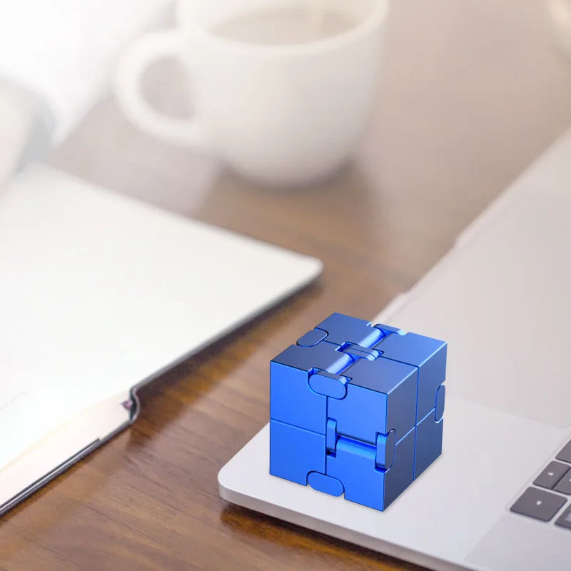 No-EN-Name-Null Small Frosted Blue Metal Square Infinity Cube Stress-Anxiety Relief Portable Flipping Twistable Improves Brain Thinking Executive Toys/Ages: 18 Years Old-Adults/Colors-Blue/Silver/Black/Gold/Gray/Multicolor