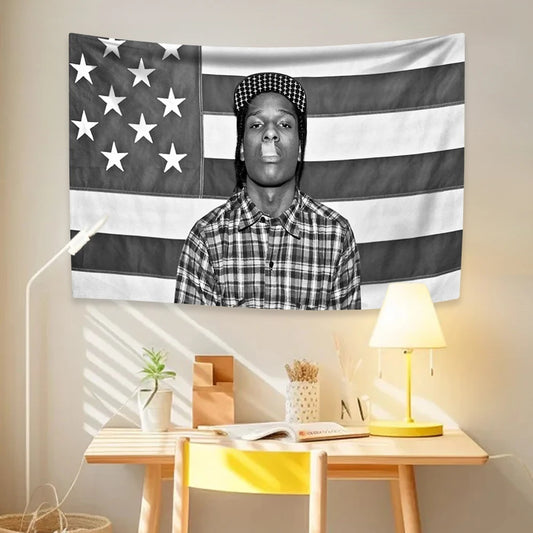 Polyester Printed Asap Rocky Aesthetic Music Album Rapper Flag Wall Hanging Tapestries/ Colors- Black/Multicolor/White/Blue/Green