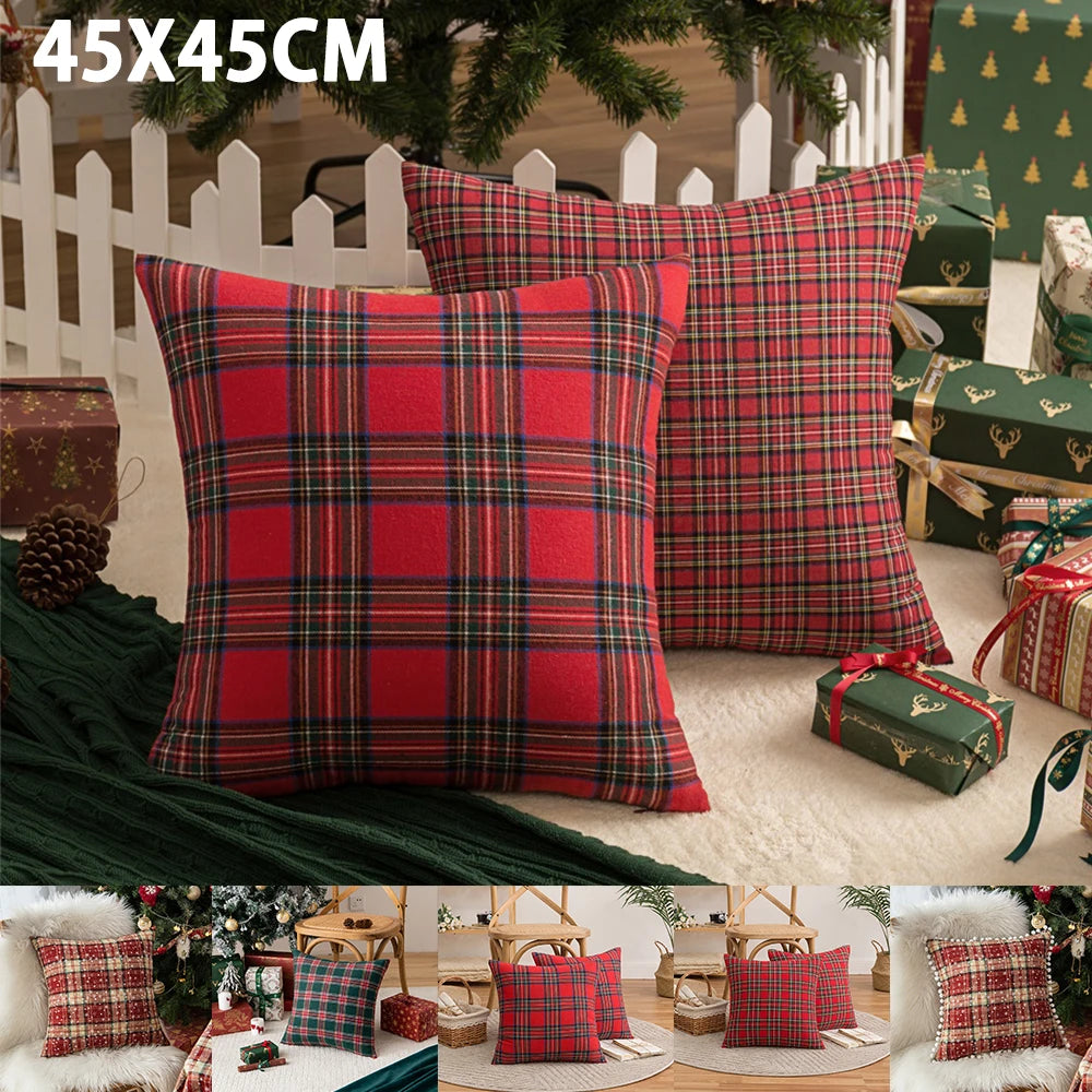 No-EN-Name-Null Printed Christmas Snowflake Elements Square Shaped Machine Washable Polyester-Cotton Blend Knit Woven Plaided Scottish Tartan Traditional Zippered Closure Pillowcases-Shams COVERS