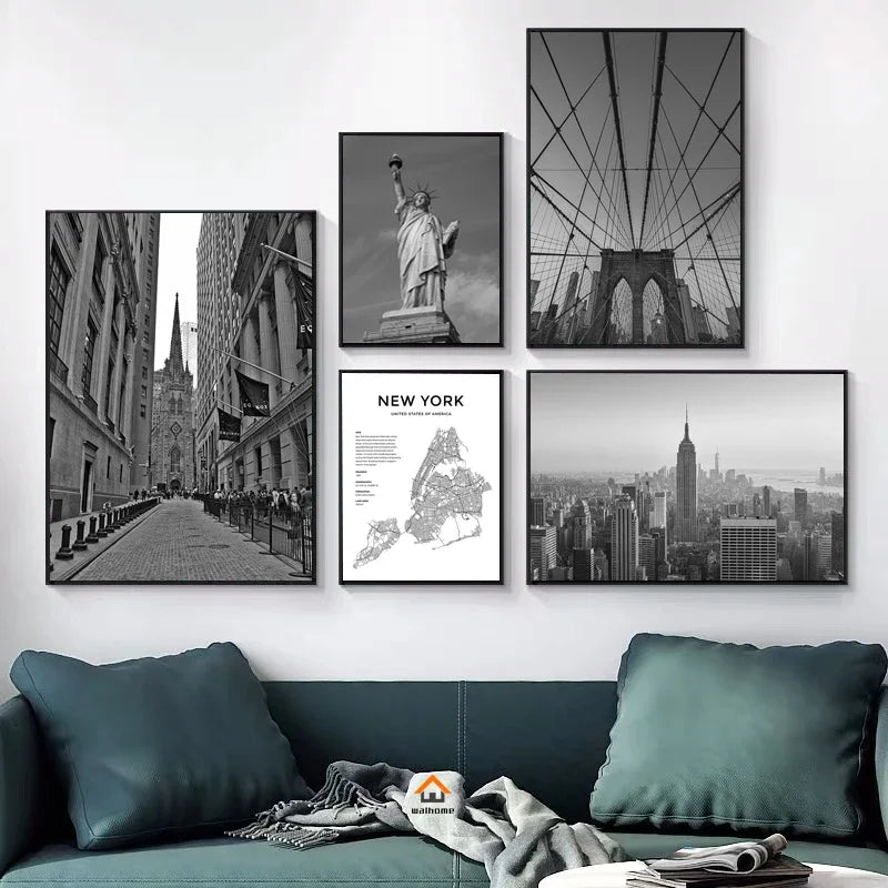 Unframed Canvas New York City-Brooklyn Bridge-Paris Tower/ Colors-Black/ White