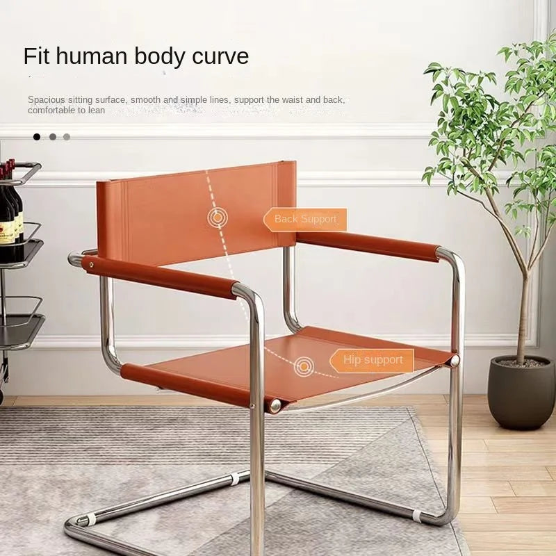 MLING Modern Silver Stainless Steel Metal Armchair Frame Orange Upholstered Padded Saddle Faux Leather Kitchen-Dining Room Chairs/Colors-Brown/White/Black/Red/Orange