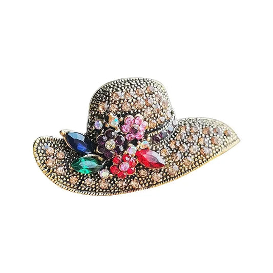 Unisex Metal Lead-Nickel-Cadmium Free/IP Gold Plated Vintage Inlaid Imitation Rhinestone Flower Sun Hat Brooches/Colors-Gold/Floral