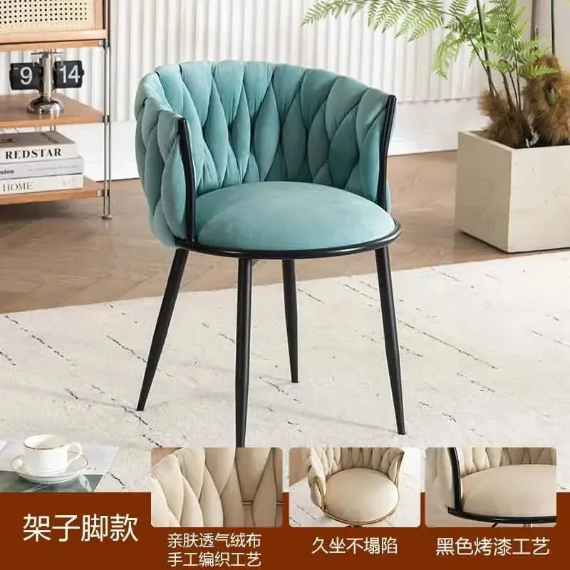 Upholstered Polyester Italian Style Ladies Bedroom Makeup Flannel Cushions Chairs w/ Steel Legs-4 Plastic Wheels/Colors-Beige/Pink/Blue/Black/Green/Gray