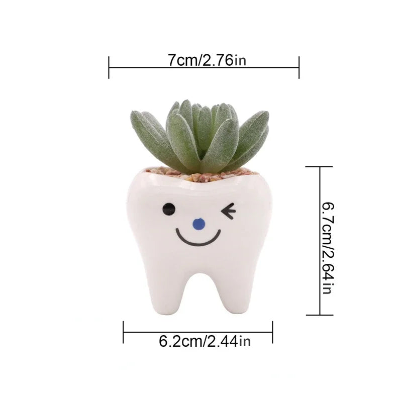 No-EN-Name-Null Home Garden Glazed Porcelain Ceramic Mini Cute White Tooth Shaped Smiling-Frowning Faces Desktop Flowerpots Planters /Colors-White/Black/Pink/Red/Multicolor