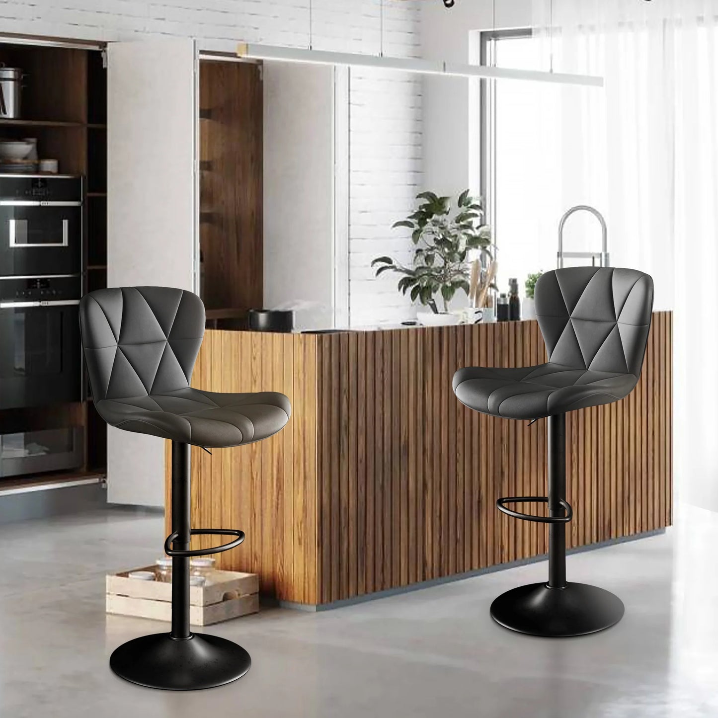 No-EN-Name-Null 2 PCS Waterproof Low Backrest Armless Upholstered Padded Shell Shaped Soft Faux Leather Fabric Seat Cushion Black Metal Round Base-Footrest Bar Kitchen-Dining Room Chair Sets /Colors-White/Beige/Gray/Black/Brown