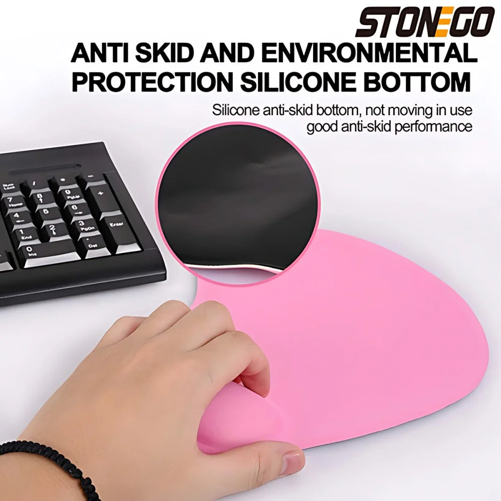 STONEGO Solid Multicolor Oblong Oval Shaped EVA Memory Foam Wrist Rest Support Silicone Anti-Skid Rubber-Neoprene Base Gaming Mouse Pads/Colors-Pink/Purple/Blue/Black/Gray/Red