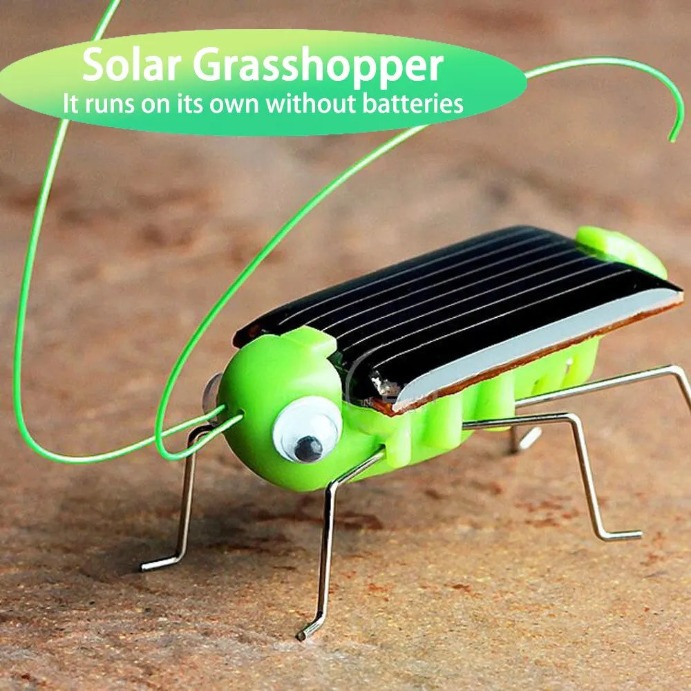 Modern Adults Science Solar-Powered Plastic-Metal Legs Funny Hopping Predominantly Green Grasshopper Insect Black Solar Panels On Back Educational Puzzle Toys/ Recommend Ages: 18 Years Old/Colors-Green/Black/White/Silver/Insects Animals