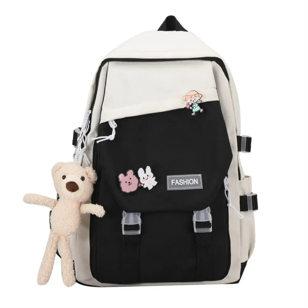 No-EN-Name-Null  Unisex Large Waterproof Lightweight Green Nylon Fabric External Pockets Polyester Lining Double Zippers Adjustable Shoulder Straps-Handle Single Compartment School Backpacks /Colors-Blue/Pink/Black/Green