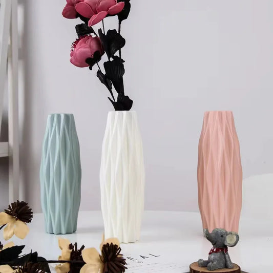 Round Tall Imitation Ceramic Diamond Plastic Vases/Colors-White/Pink/Green