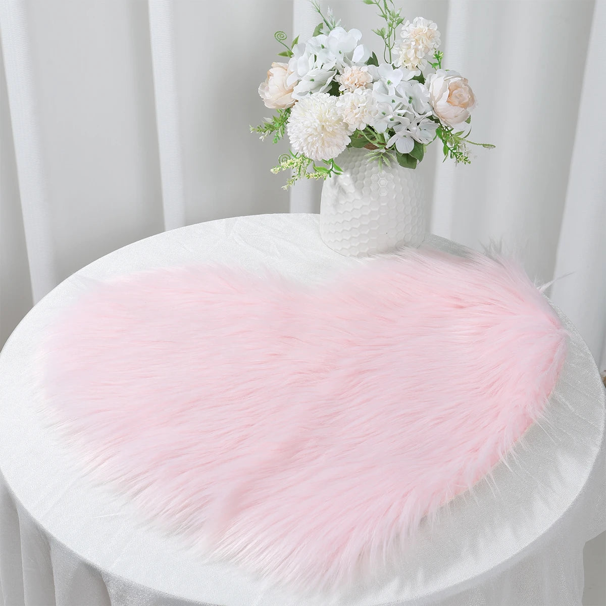 No-EN-Name-Null Indoor Soft Plush Fluffy Pink Heart Microfiber Non-Slip Bottom Doormats/Sizes: 30 x 40cm