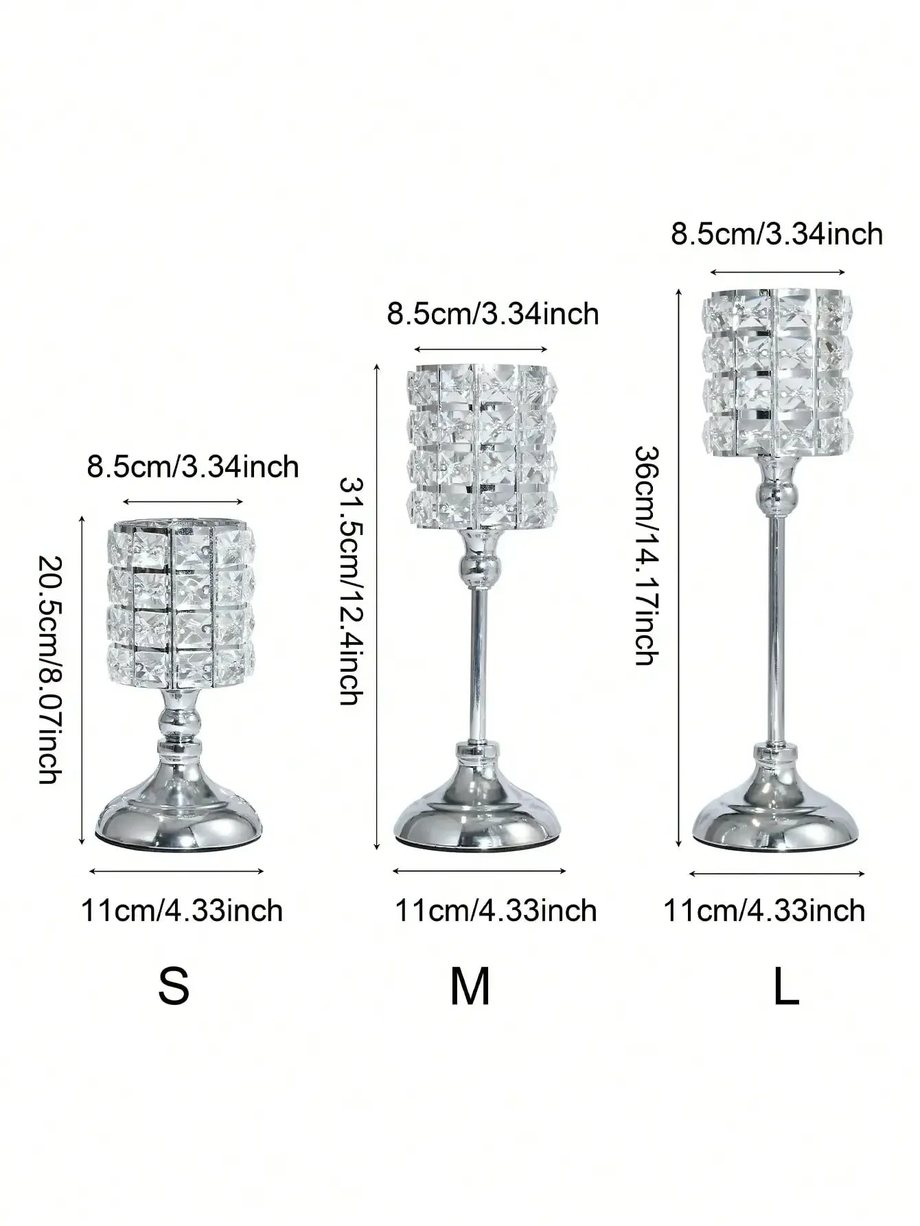 3 PCS Set S-M-L Iron Crystal Tea Light Candlestick Holders/Colors-Gold/Silver/Black